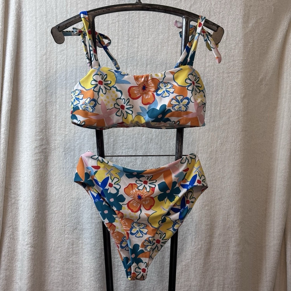 Shein Two Piece High Wasted Floral Swimsuit Sz M